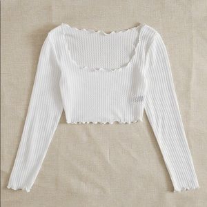 Scoop Neck Lettuce Trim Waffle Knit Top